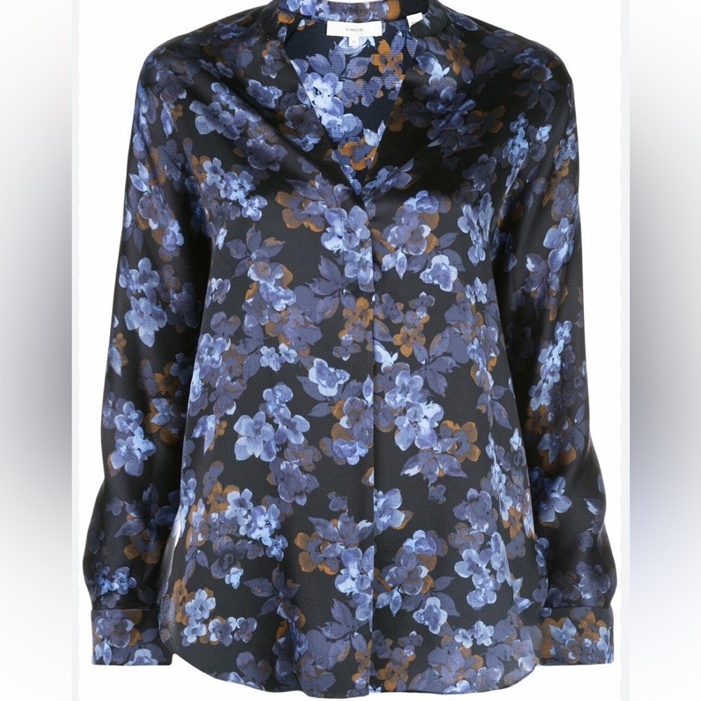 Vince Plumeria Blooms 100% Silk Blouse Size XS